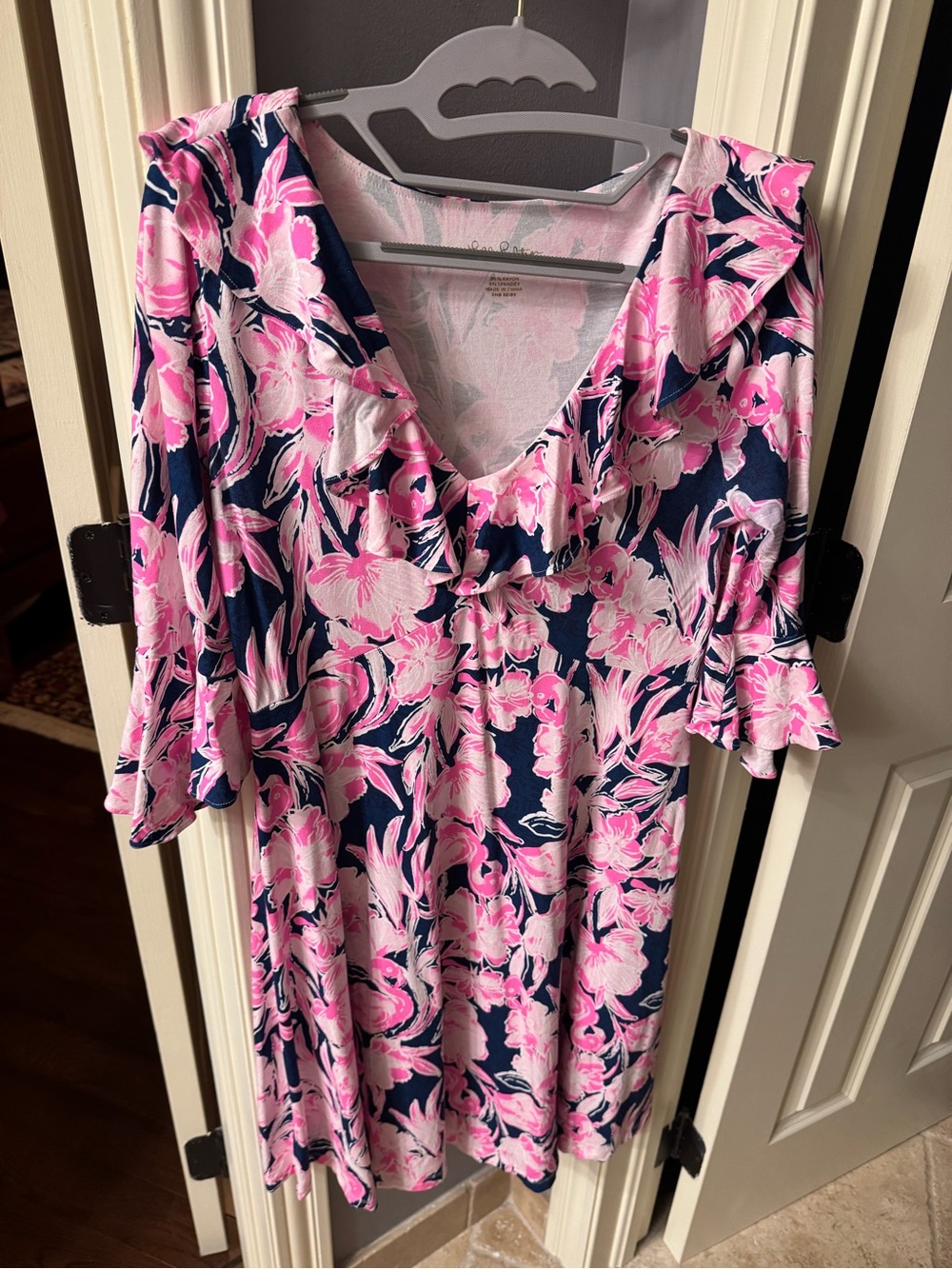 Pink Floral Ruffle V-Neck Women’s Lilly Pulitzer Dress
